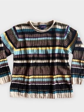 Vintage Denim & Co. Chenille Striped Sweater Multicolor Cozy Knit Size M